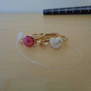 Coach Heart Signature C Band Stacked Rings 3-PC Set Gold Pink White Size…